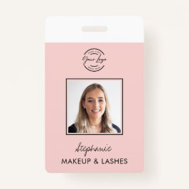 Crachá Blush Pink Script Logo Employee ID Photo Makeup
