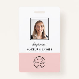 Crachá Blush Pink Script Logo Employee Photo Makeup