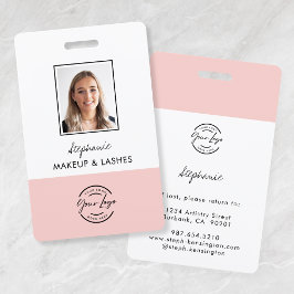 Crachá Blush Pink Script Logo Employee Photo Makeup
