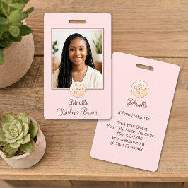 Crachá Blush Pink Script Logo Photo Lashes and Brows