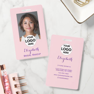 Crachá Blush Pink Script Logo Photo Makeup
