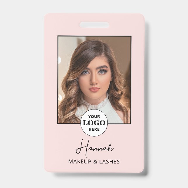 Crachá Blush Pink Script Logo Photo Makeup (Frente)