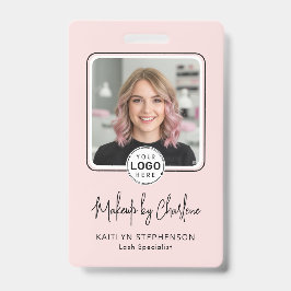 Crachá Blush Pink Script Logo Photo Makeup 