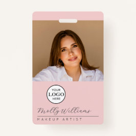Crachá Blush Pink Script Logo Photo Makeup Badge