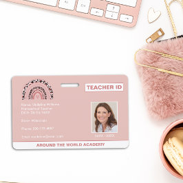 Crachá Boho Arco-Íris de ID de Professor de Ensino