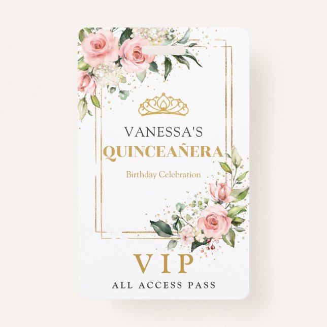 Crachá Boho rosado rosas cor-de-rosa dourada tiara sábio  (Frente)