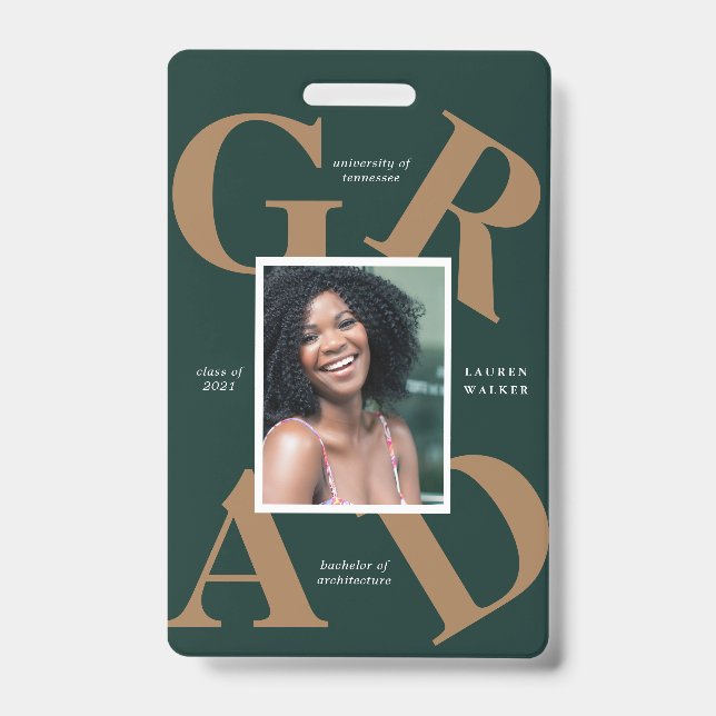 Crachá bold script coloração da escola formando anúncio (Frente)