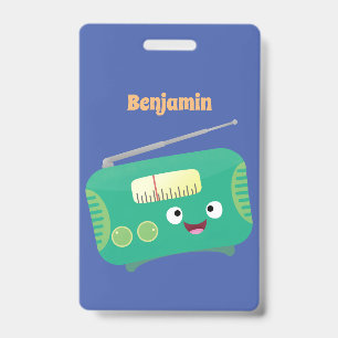 Crachá Bonito desenho animado retro de rádio engraçado e 