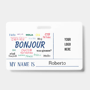 Crachá Bonjour Hello World Muitos idiomas Nome do logotip