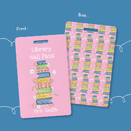 Crachá Bookstack and Flowers Pink Library Hall Pass Badge