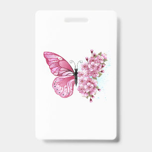 Crachá Borboleta Flor com Sakura Rosa