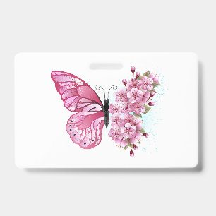 Crachá Borboleta Flor com Sakura Rosa