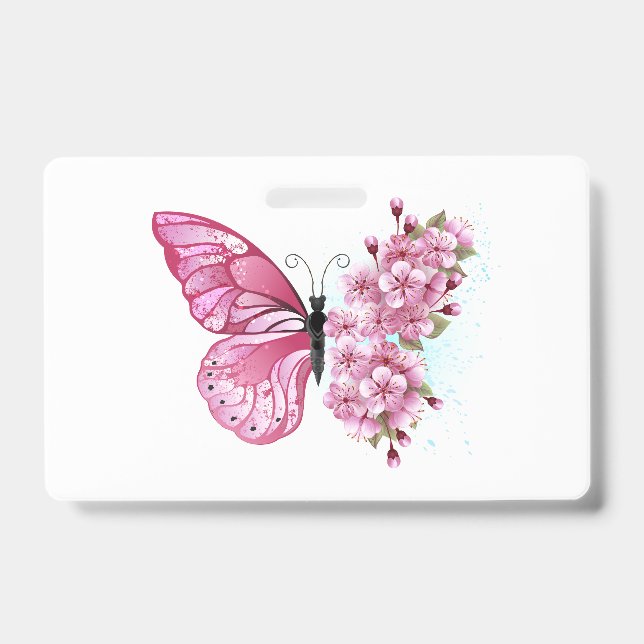 Crachá Borboleta Flor com Sakura Rosa (Frente)