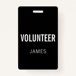 Crachá Botão de Evento do Nome do Voluntário Preto Modern