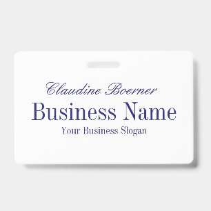 Crachá Branco com texto azul da meia-noite - ambos os