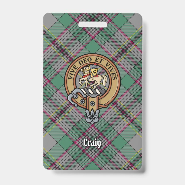 Crachá Brasão do Clã Craig sobre Tartan (Frente)