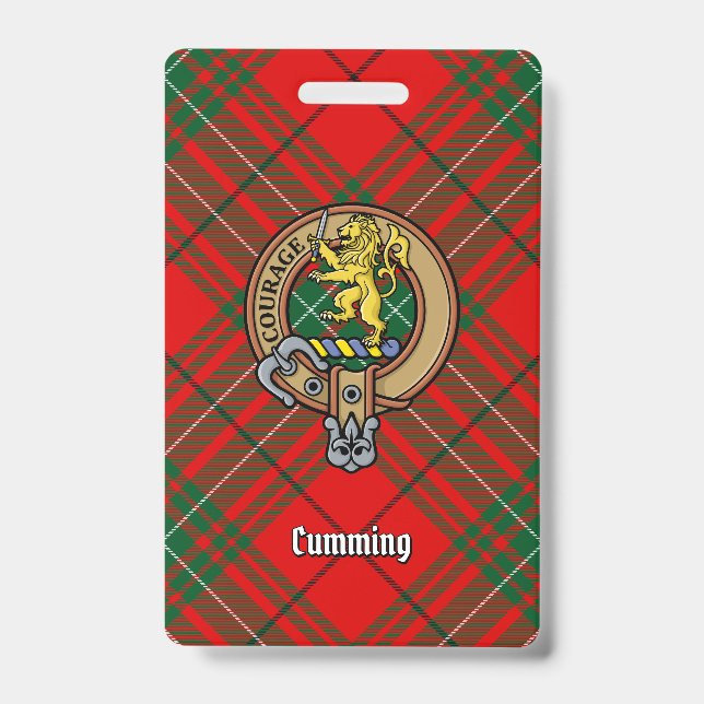 Crachá Brasão do Clã Cumming sobre Tartan (Frente)