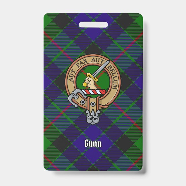 Crachá Brasão do Clã Gunn sobre Tartan (Frente)