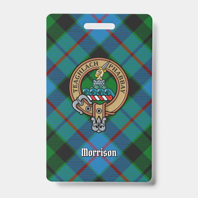 Crachá Brasão do Clã Morrison sobre Tartan de Caça (Frente)