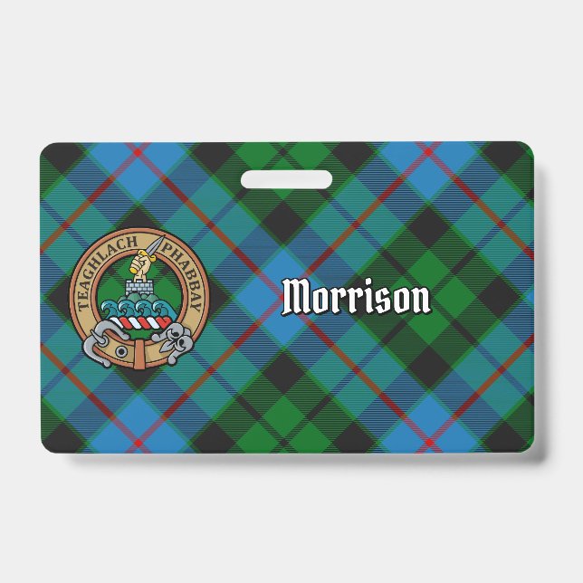 Crachá Brasão do Clã Morrison sobre Tartan de Caça (Frente)