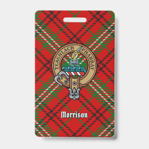 Crachá Brasão do Clã Morrison sobre Tartan Vermelho