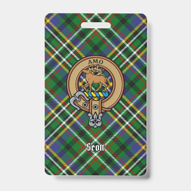 Crachá Brasão do clã Scott sobre Tartan verde (Frente)