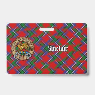 Crachá Brasão do Clã Sinclair sobre Tartan Vermelho