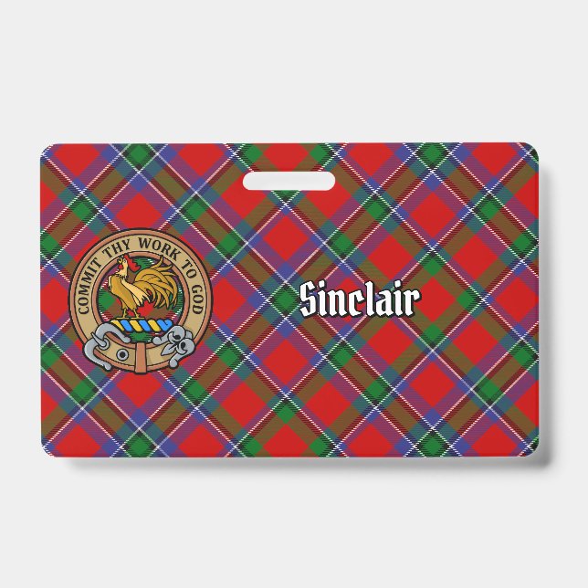 Crachá Brasão do Clã Sinclair sobre Tartan Vermelho (Frente)