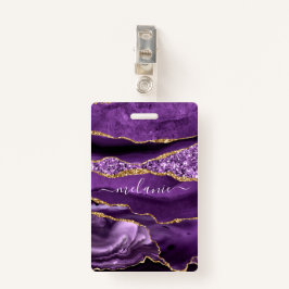 Crachá brilhante Dourado Roxo com nome personaliza