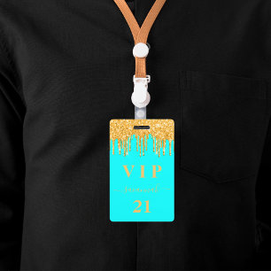 Crachá Brilho dourado aqua de aniversário gpinga monogram