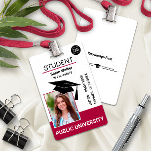 Crachá Burgundy de ID Foto de Estudante Escola Uni