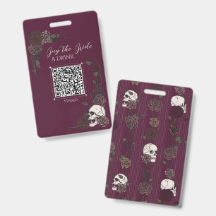 Crachá Burgundy Noiva Caveira Bebida QR