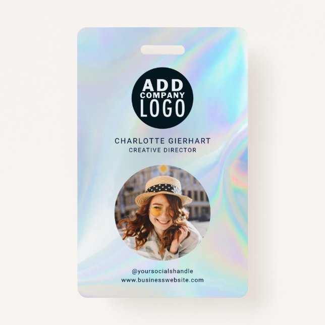 Crachá Business Logo and QR Code Employees Photo ID (Frente)