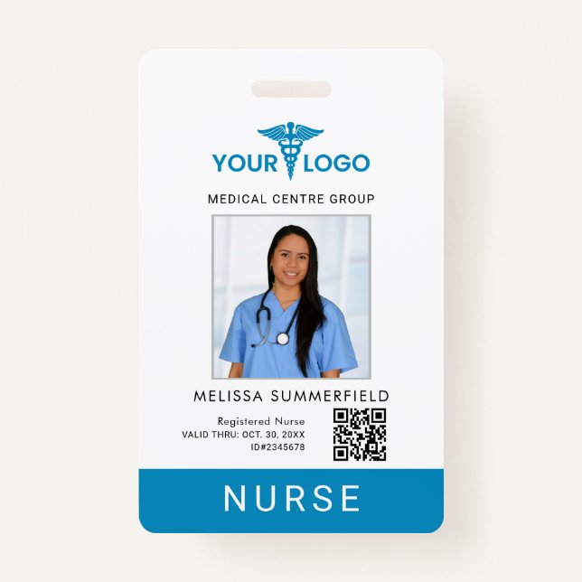 Crachá Business Logo QR Code Nurse Employee Photo ID  (Frente)