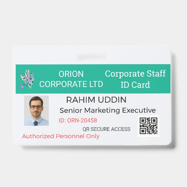 Crachá Business Name Badge|Employee ID|Pro|Staff|Work (Frente)