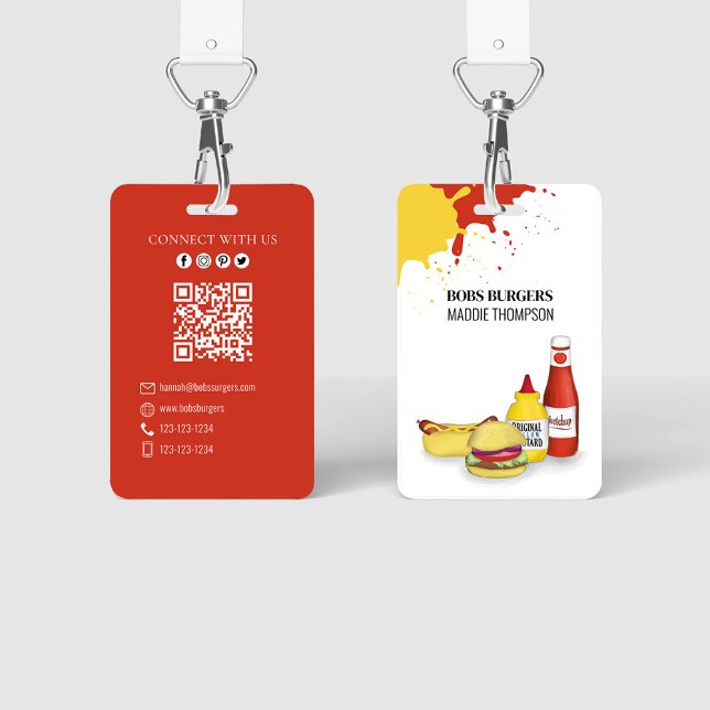 Crachá Business QR Code Hamburger Hotdog (Ketchup and mustard custom employee badge.)