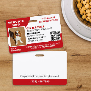 Crachá Cachorro de Serviço Vermelho Branco Código QR ID F