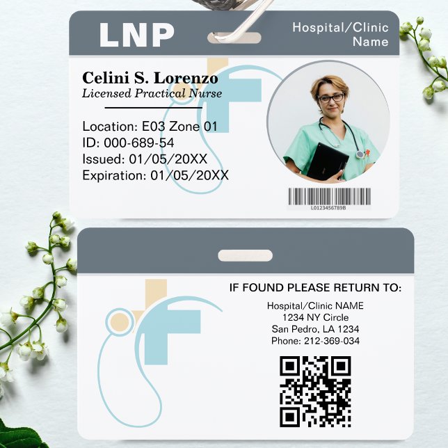Crachá Cadalete de Identificação de Funcionário Médico Ho (Hospital Medical Employee Photo ID Badge – Neutral Gray)