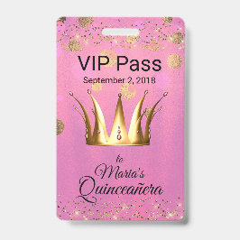 Crachá Cadeado VIP de Quinceañera Rosa Glam com Coroa Dou