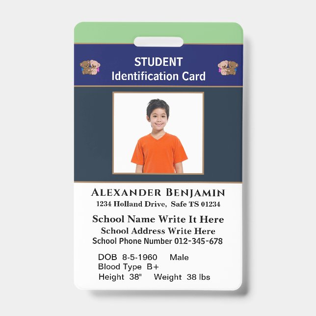 Crachá Cadeiras de Identificação de Foto Escolar do Aluno (Frente)
