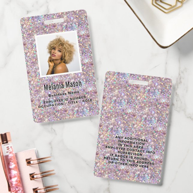 Crachá Cajado Rosa com Brilho em Dourado Rosa com Foto &  (Escritório)