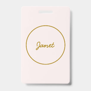Crachá Caligrafia Elegante Cor Dourada e Pastel Nome Simp