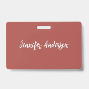 Crachá Caligrafia Elegante Personalizada Tijolo Vermelho