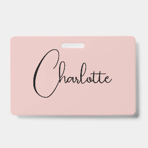 Crachá Caligrafia Minimalista Nome Dourado Rosa