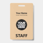 Crachá Camel Beige Nome do funcionário Marca do Funcionar<br><div class="desc">Personalize facilmente este Crachá de nome profissional administrativo personalizado sem fotos, com o Código de Bar de Digitalização e o logotipo de grande empresa. Um simples design de negócios em Camel Beige, cores neutras totalmente personalizáveis em tamanhos frontais e traseiros, fontes básicas e modernas sans-serif e uma aparência profissional e...</div>