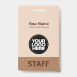 Crachá Camelo Marrom Nome do Funcionário Logotipo da Empr<br><div class="desc">Personalize facilmente este Crachá de Nome profissional Administrativo Personalizado sem foto, com Código de Barras e logotipo grande de negócios. Um design simples de negócios em cores marrom camelo totalmente personalizável nos tamanhos da frente e de trás, fontes básicas e modernas sem serifa e uma aparência profissional e clara, perfeito...</div>