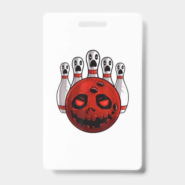 Crachá Camiseta de Halloween de Boliche com trocadilho (Frente)