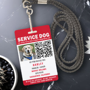 Crachá Cão de Serviço Código QR Moderno Vermelho e Branco