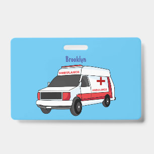 Crachá Carrinho de ambulância vermelho fofo desenho anima