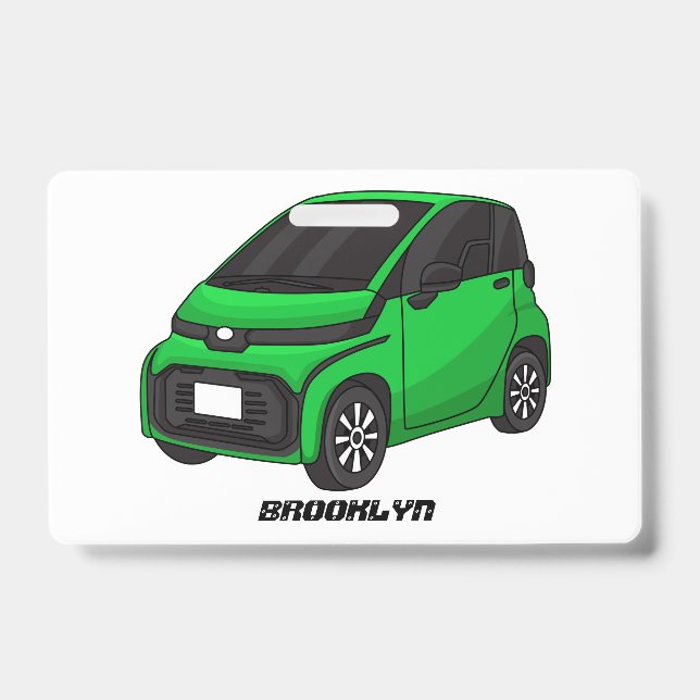 Crachá Carro verde fofo de tamanho micro (Frente)